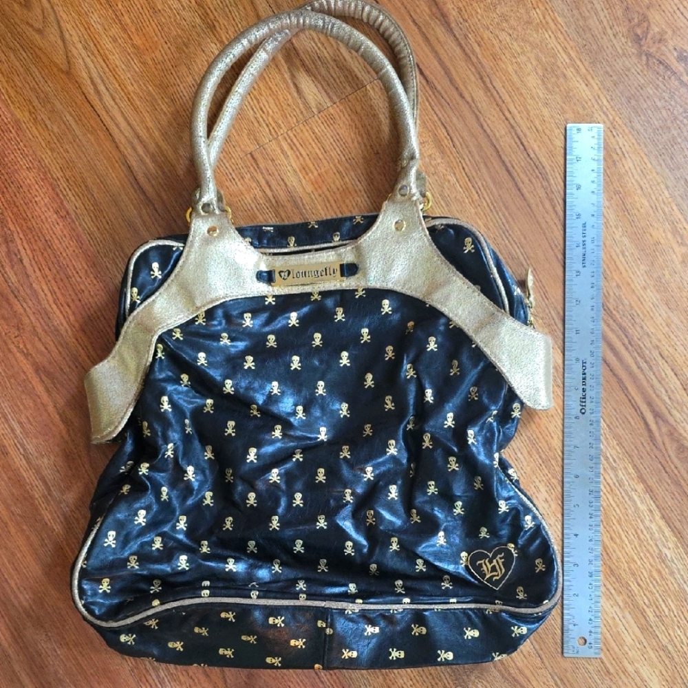 **VINTAGE LOUNGEFLY** Gold and Black Skull Patterned Purse